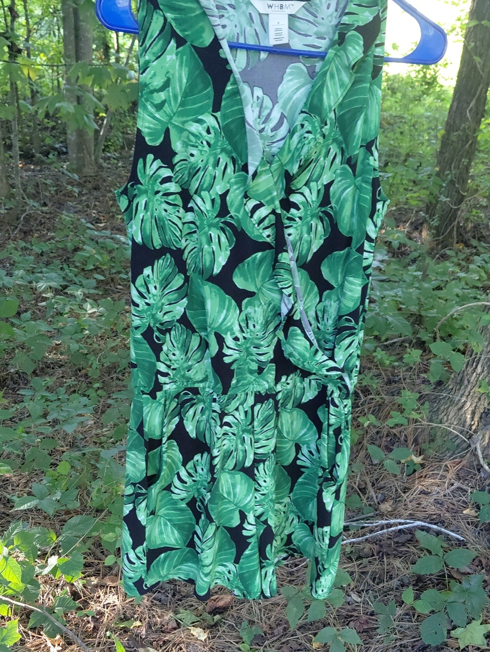 White House Black Market Black and Green Tropical Leaf Wrap Coverup